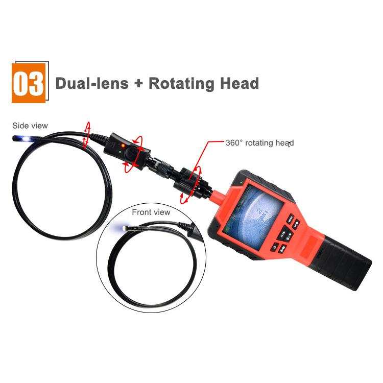 Car pipe inspection industrial borescopes endoscope with 3.5 inch screen and dual lens HD camera