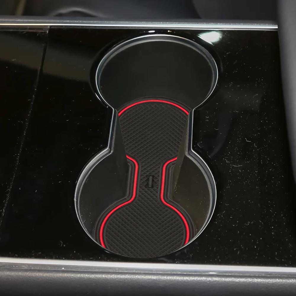 Non-Slip Gate Slot Mats Door Pad Center Console Mat?  Cup Mat for 2017-2021 Tesla Model 3 White-Black-Red