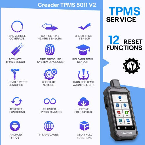 Launch Creader TPMS 5011 V2 TPMS Relearn Tool Activate 315/433MHZ Tire Pressure Sensors[Pre-order]