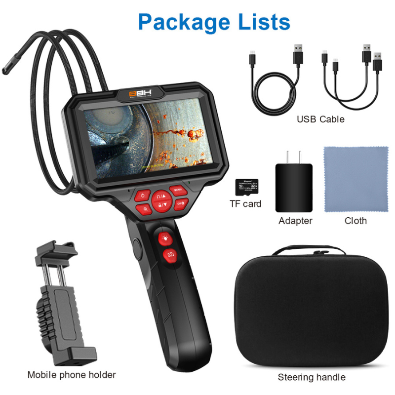 QBH US18 Handheld Dual lens Borescope With Color Monitor Portable Endoscope Camera