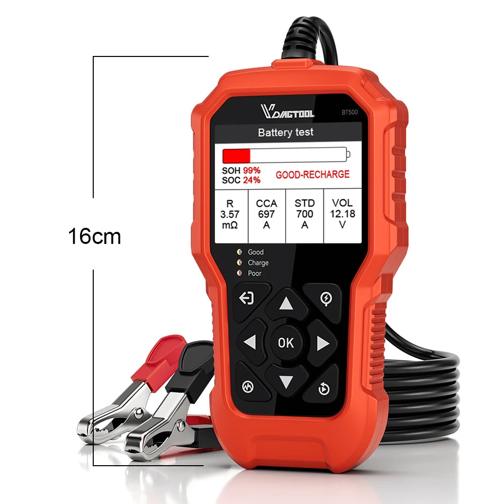 VDIAGTOOL BT500 Car Battery Tester 6V-30V 5-3000 CCA Car Battery Analyzer