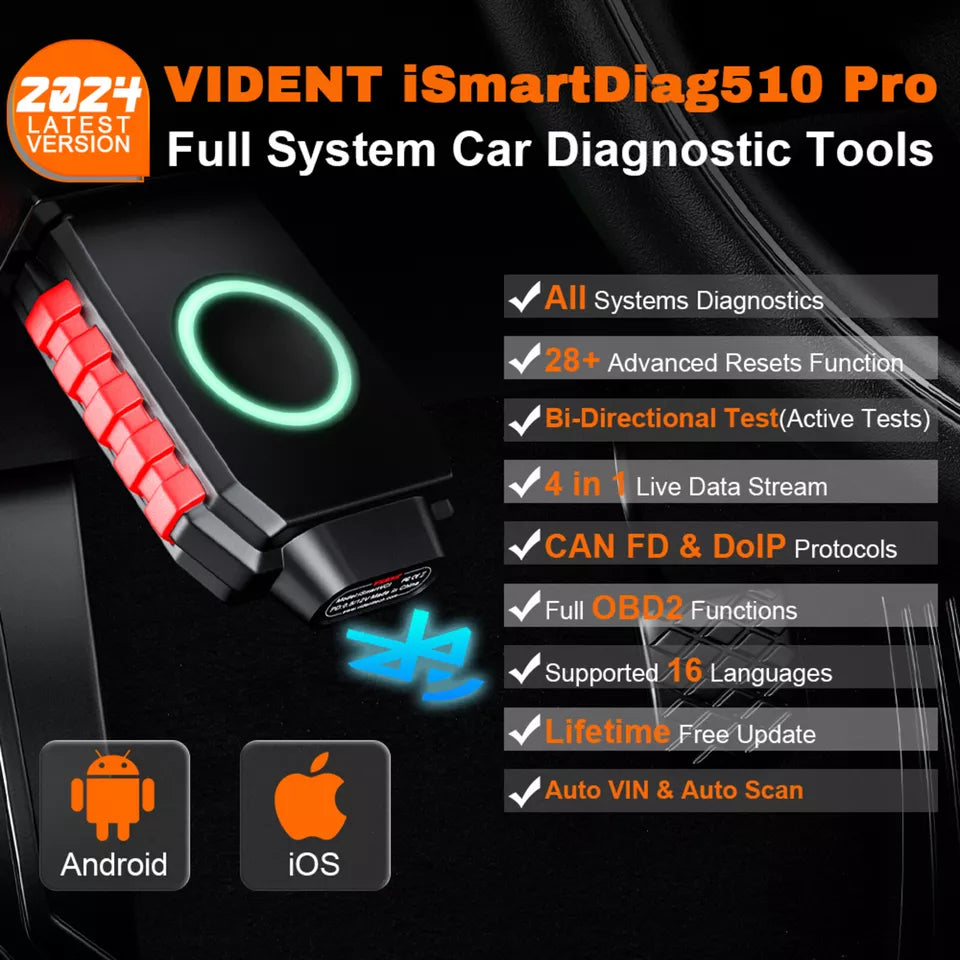 Vident iSmartDiag510/ 510 PRO BT OBD2 Scanner Full Diagnostic Tool With CAN FD&DIOP