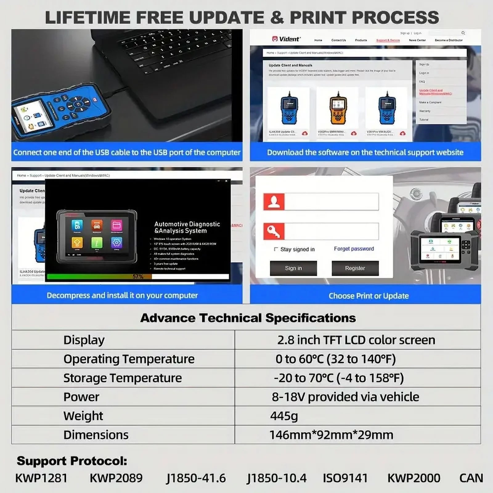 Vident iLink304 OBD2 Scanner Code Reader Scan Tool with 5 Resets Free Upgrade