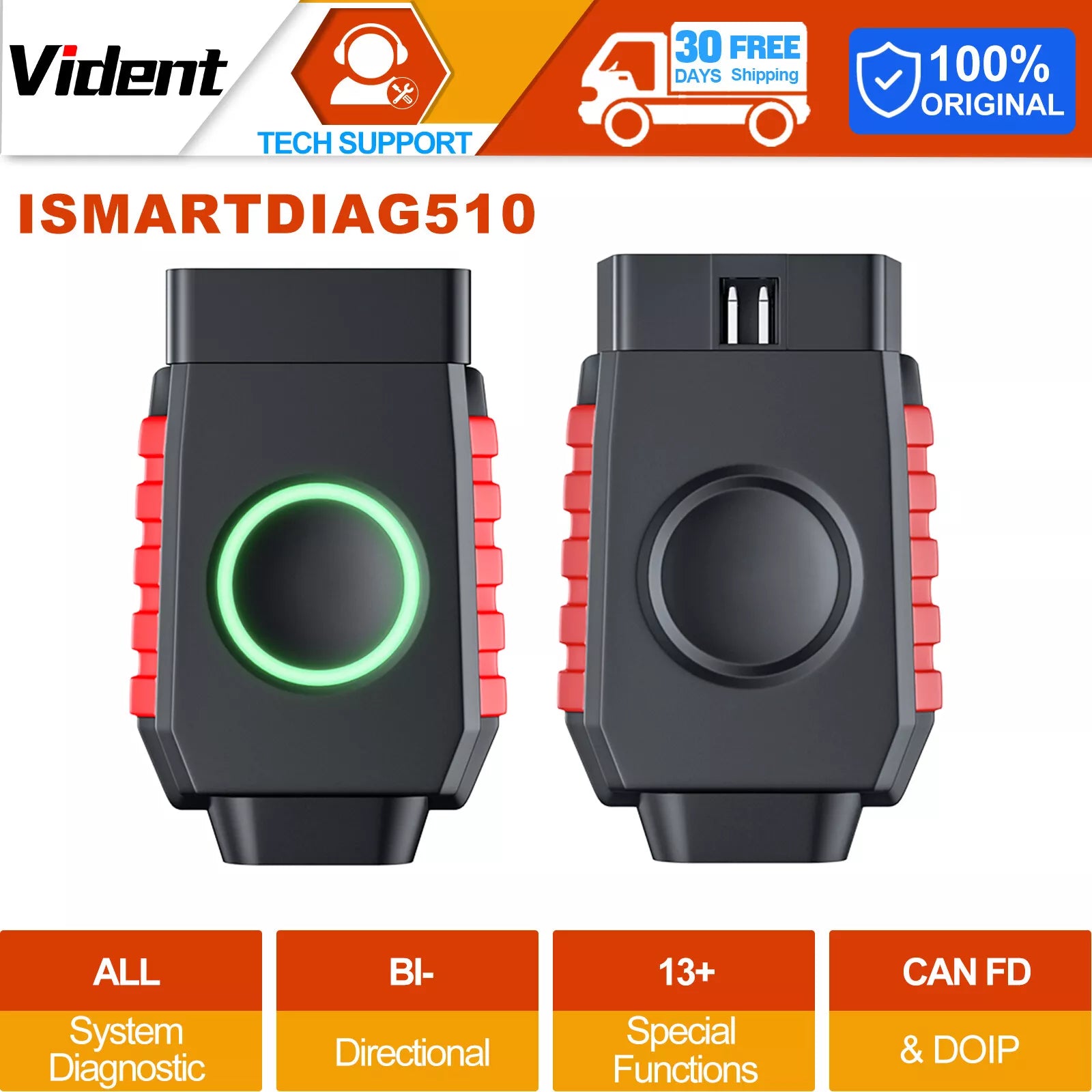 Vident iSmartDiag510/ 510 PRO BT OBD2 Scanner Full Diagnostic Tool With CAN FD&DIOP