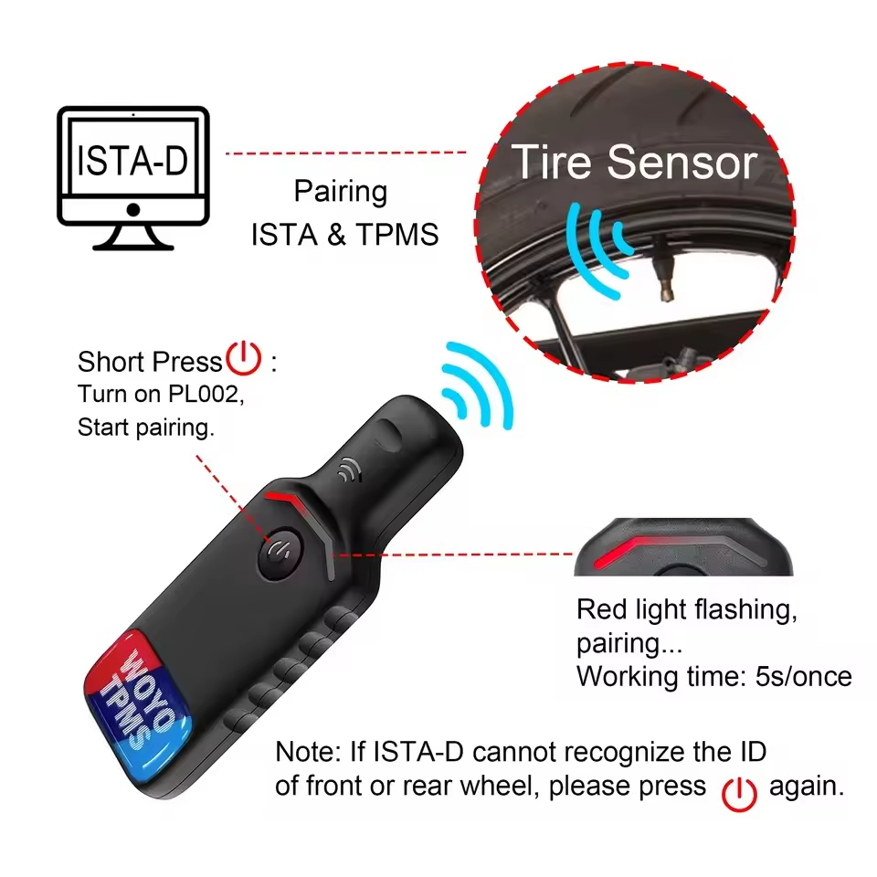 WOYO PL002 BMW Motorcycle TPMS Reset Tool  ISTA-D-Compatible Pressure Sensor Activator with Full Tire ID Recognition