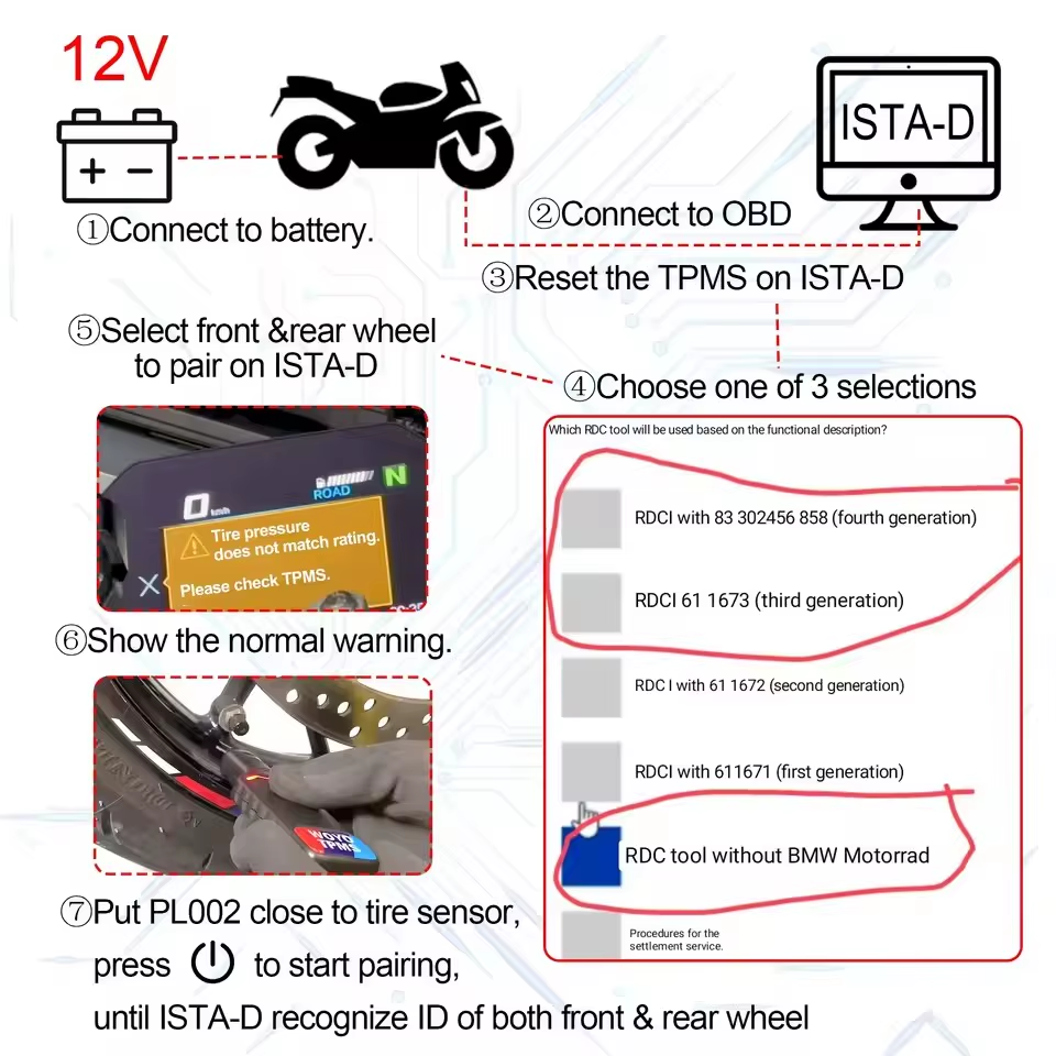 WOYO PL002 BMW Motorcycle TPMS Reset Tool  ISTA-D-Compatible Pressure Sensor Activator with Full Tire ID Recognition