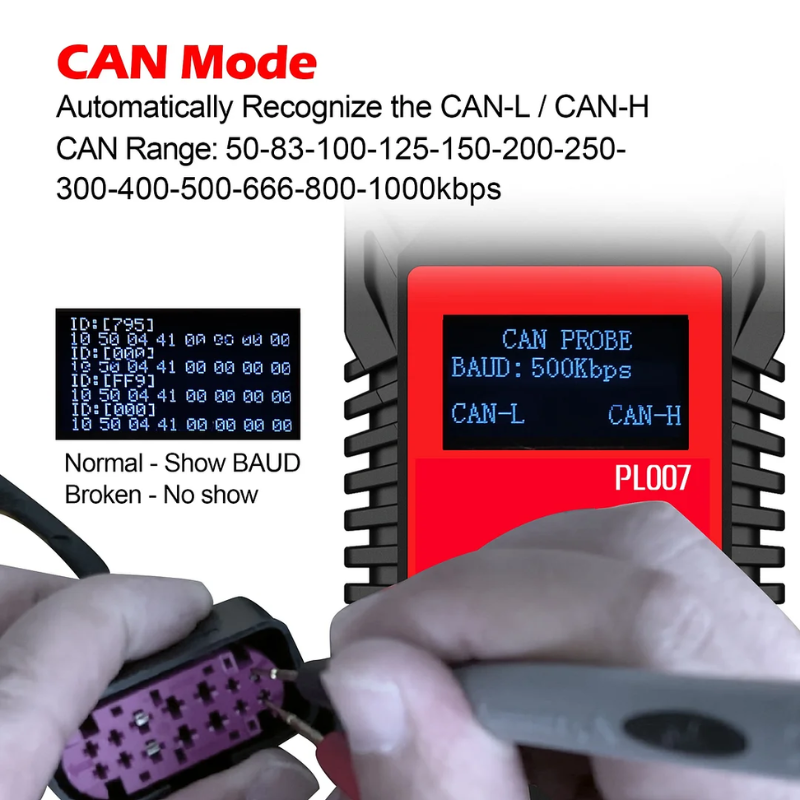 WOYO PL007 Multi-Protocol Signal Tester (CAN/LIN/PWM) & CAN Bus Analyzer With Baud Rate/ID Data Decoding And Auto-Polarity Detection For CAN-H/CAN-L