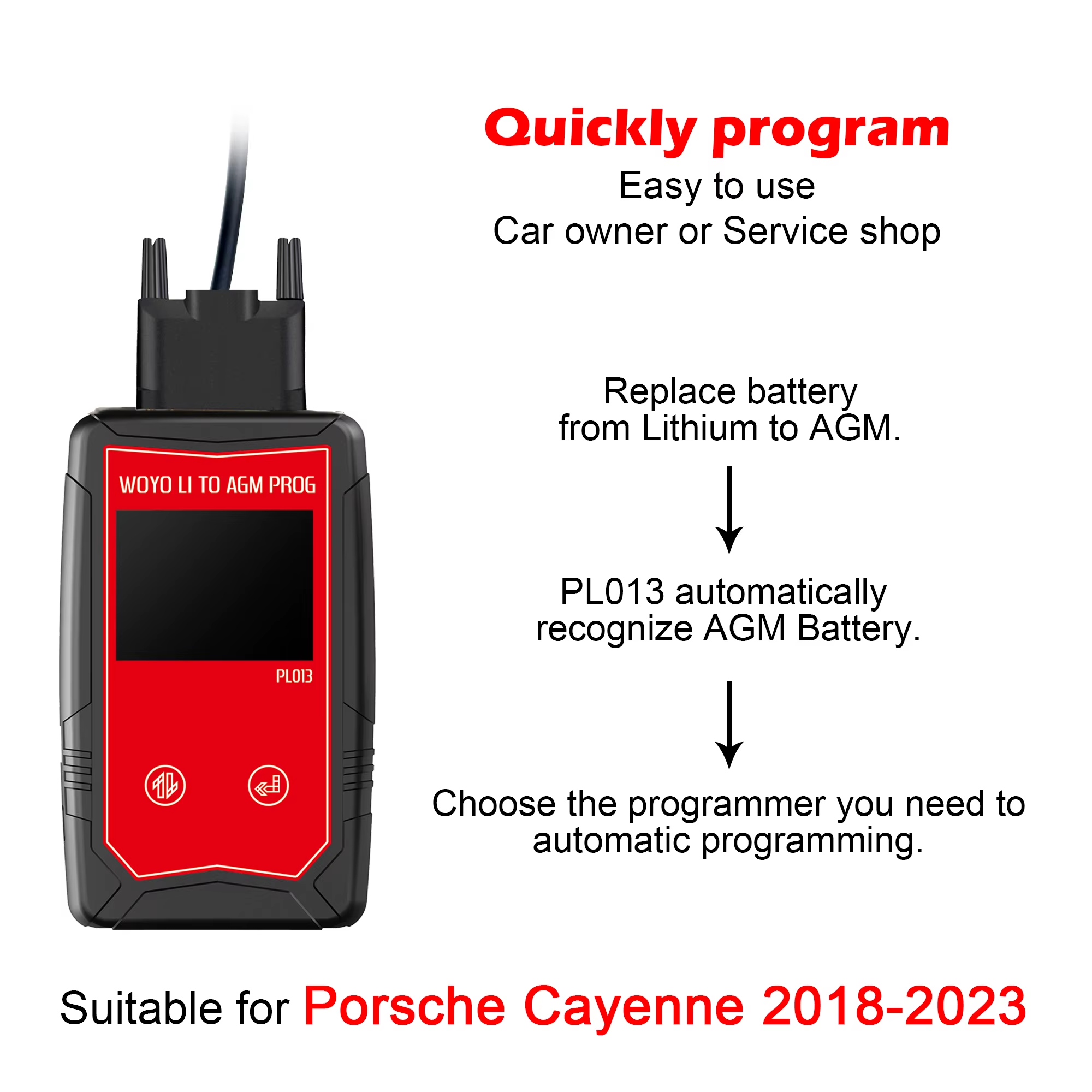 WOYO PL013 PRO Lithium-to-AGM Battery Conversion Programmer For Porsche Cayenne Vehicles
