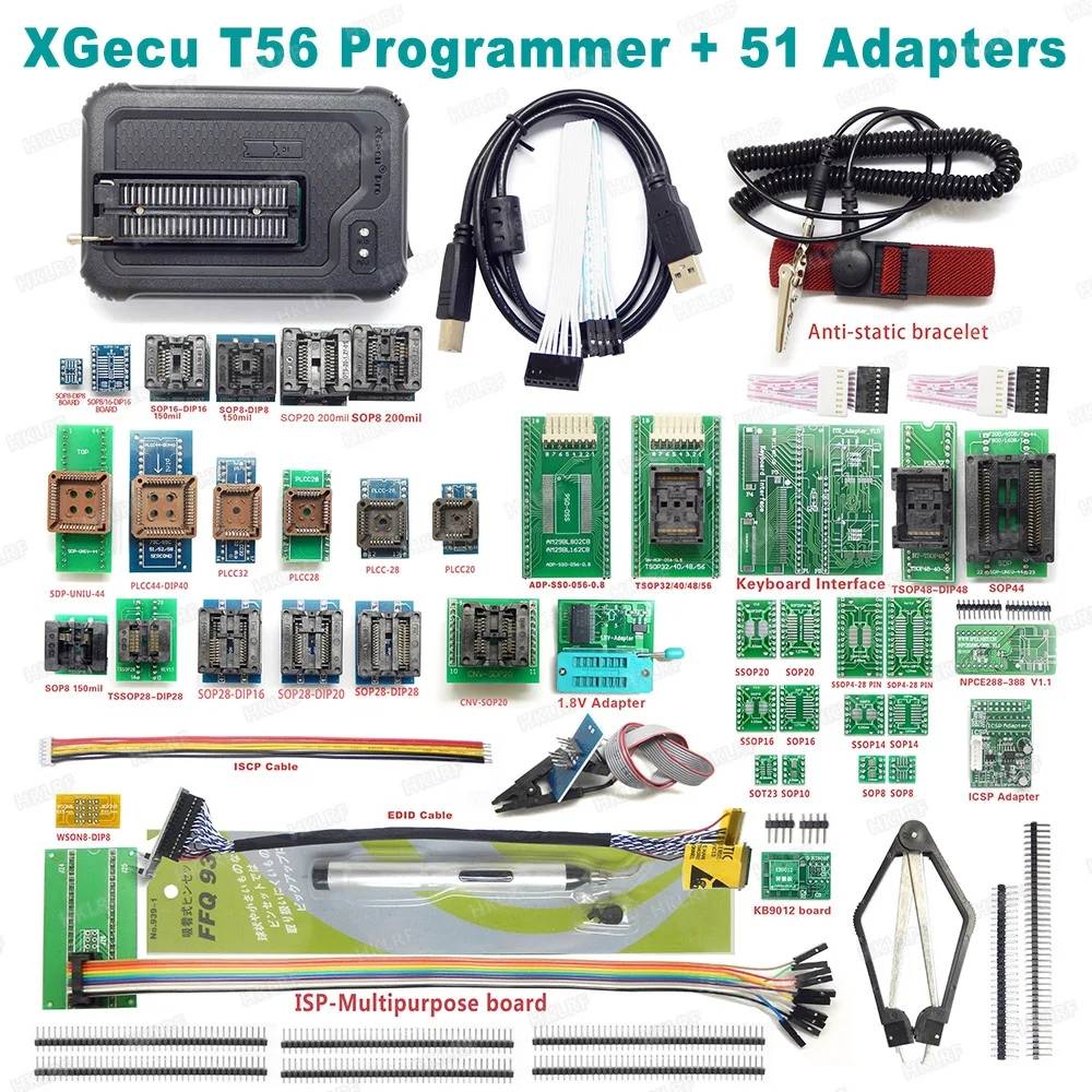 XGecu T56 Universal Programmer +51 Adapters for SPI NAND Flash/EMMC