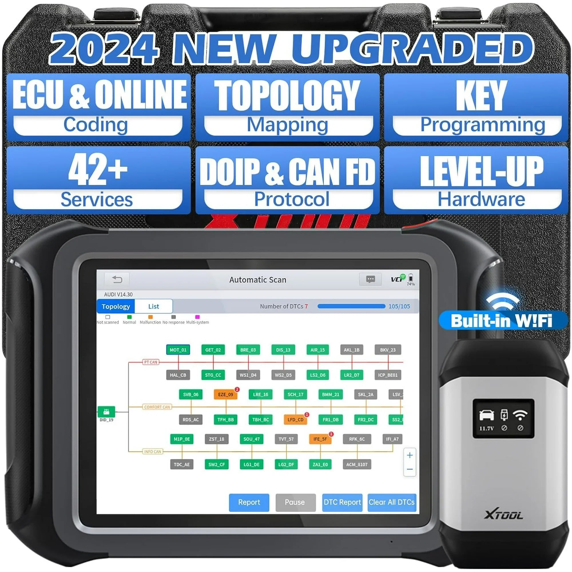 XTOOL D9S WIFI Automotive Diagnostic Scan Tool with CAN FD& DOIP Support ECU Coding 42+ Resets 3 years upgrade