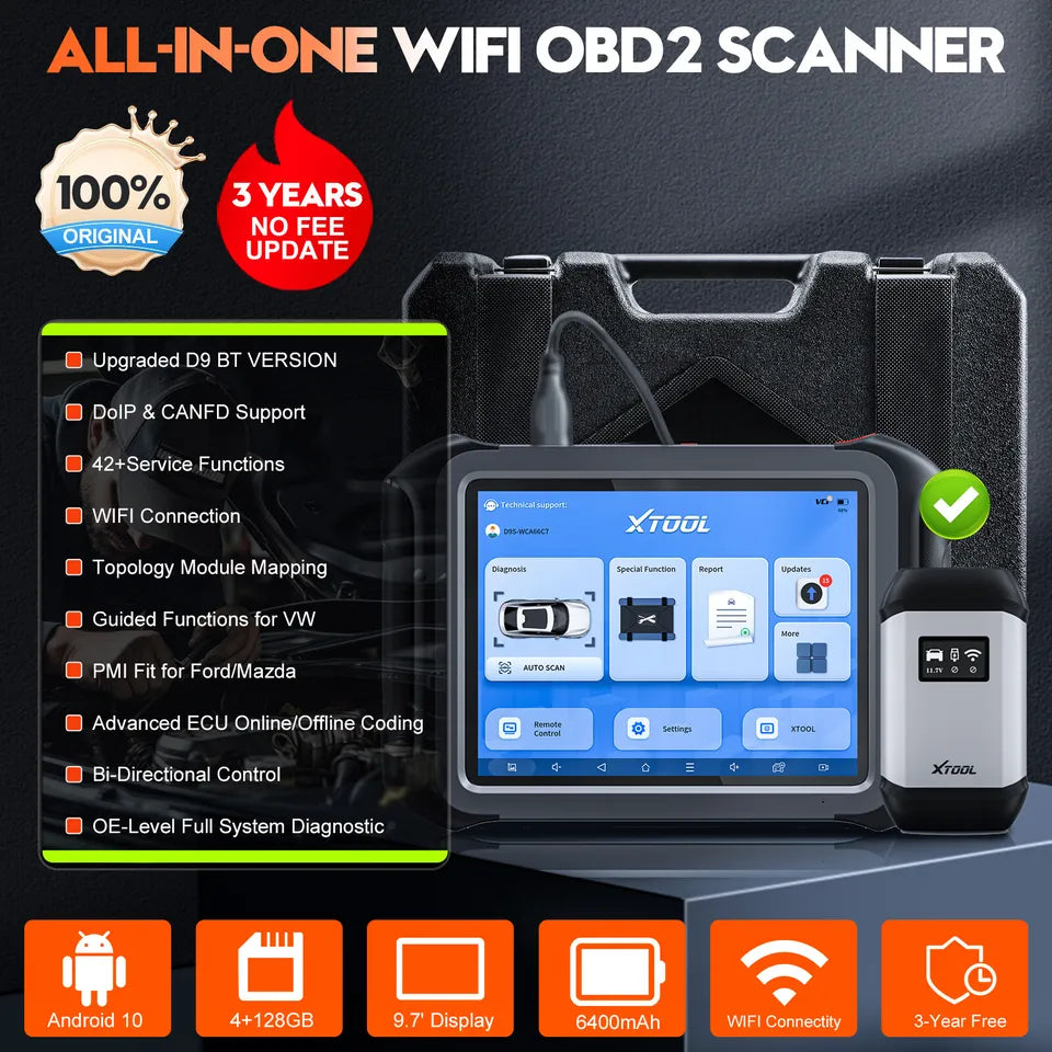 XTOOL D9S WIFI Automotive Diagnostic Scan Tool with CAN FD& DOIP Support ECU Coding 42+ Resets 3 years upgrade