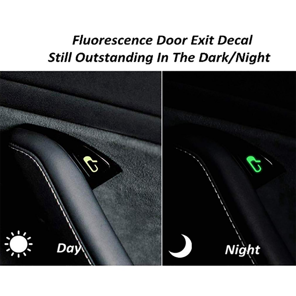 Car Stickers DIY Warning Mark Notice Decal Install Interior Exit Door Open Styling Reminder Decoration Accessories Switch Handle For 2017-2021 Tesla Model 3