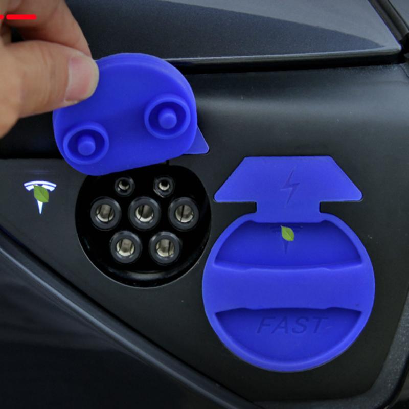 Car Charging Port Protective Cover Waterproof Modified Dustproof Silicone Protective Cover For 2017-2021 Tesla Model 3 2pcs/set