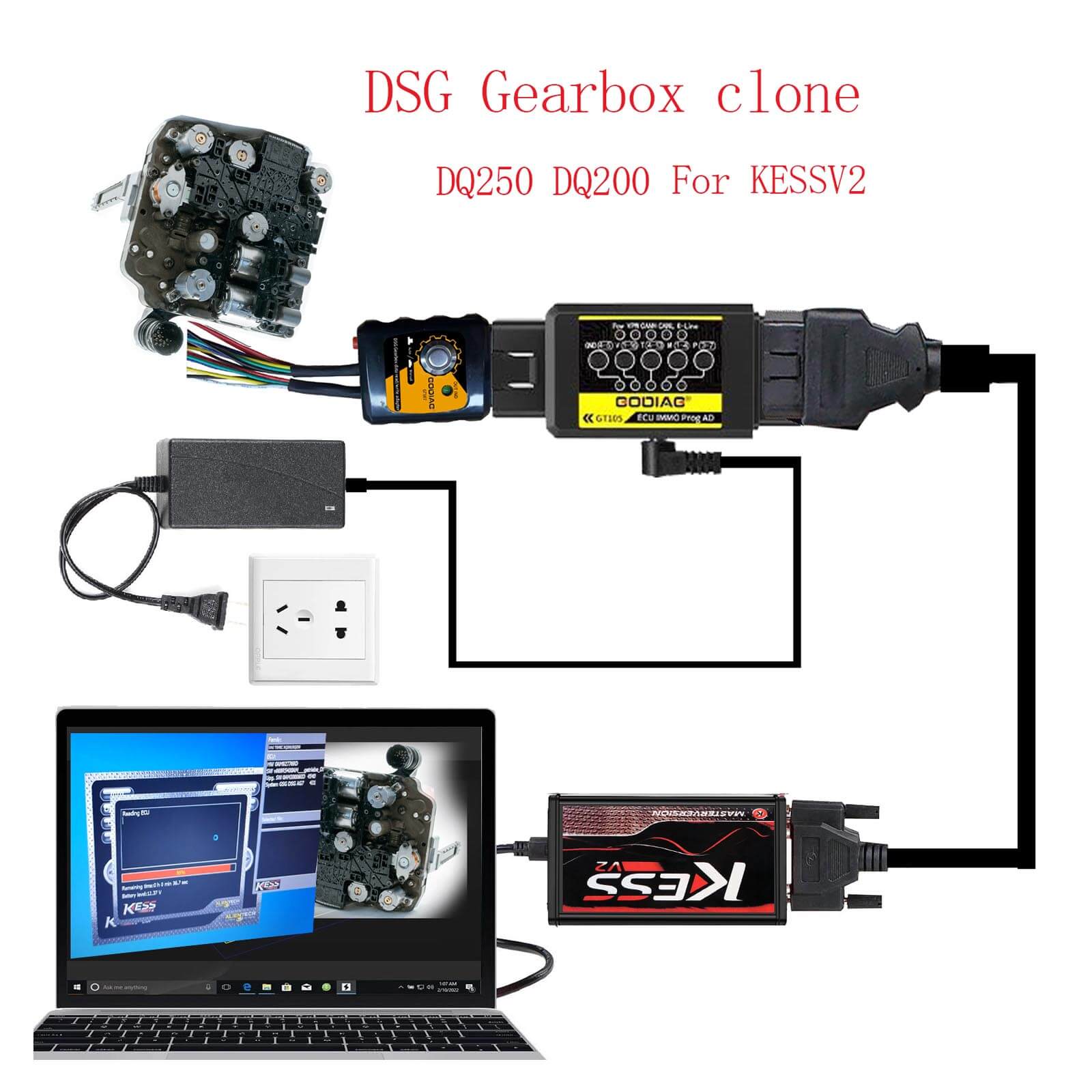GODIAG GT107 ECU IMMO Kit Plus GT105 DSG Gearbox Data Read/Write Adapter for DQ250, DQ200, VL381, VL300, DQ500, DL501