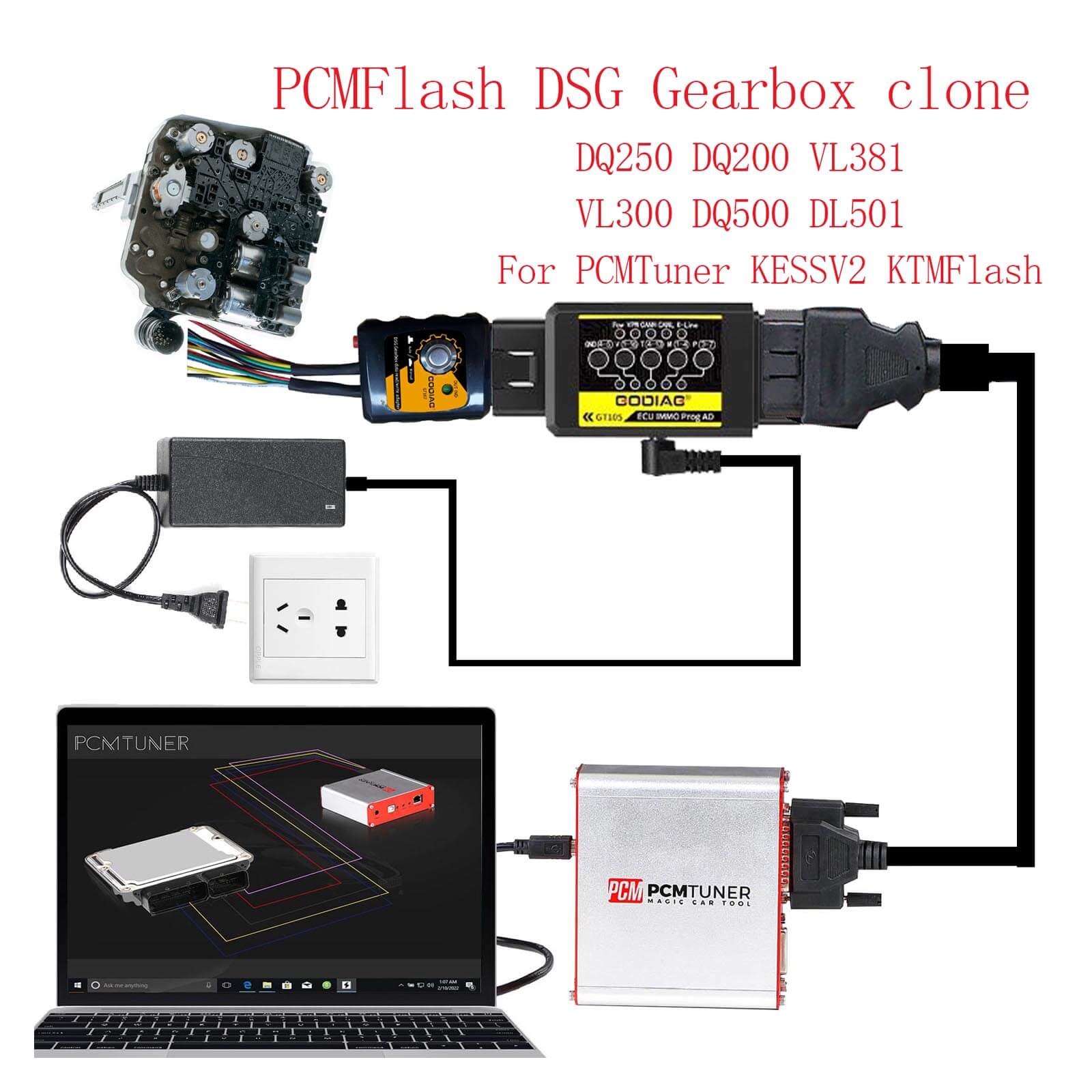 GODIAG GT107 ECU IMMO Kit Plus GT105 DSG Gearbox Data Read/Write Adapter for DQ250, DQ200, VL381, VL300, DQ500, DL501