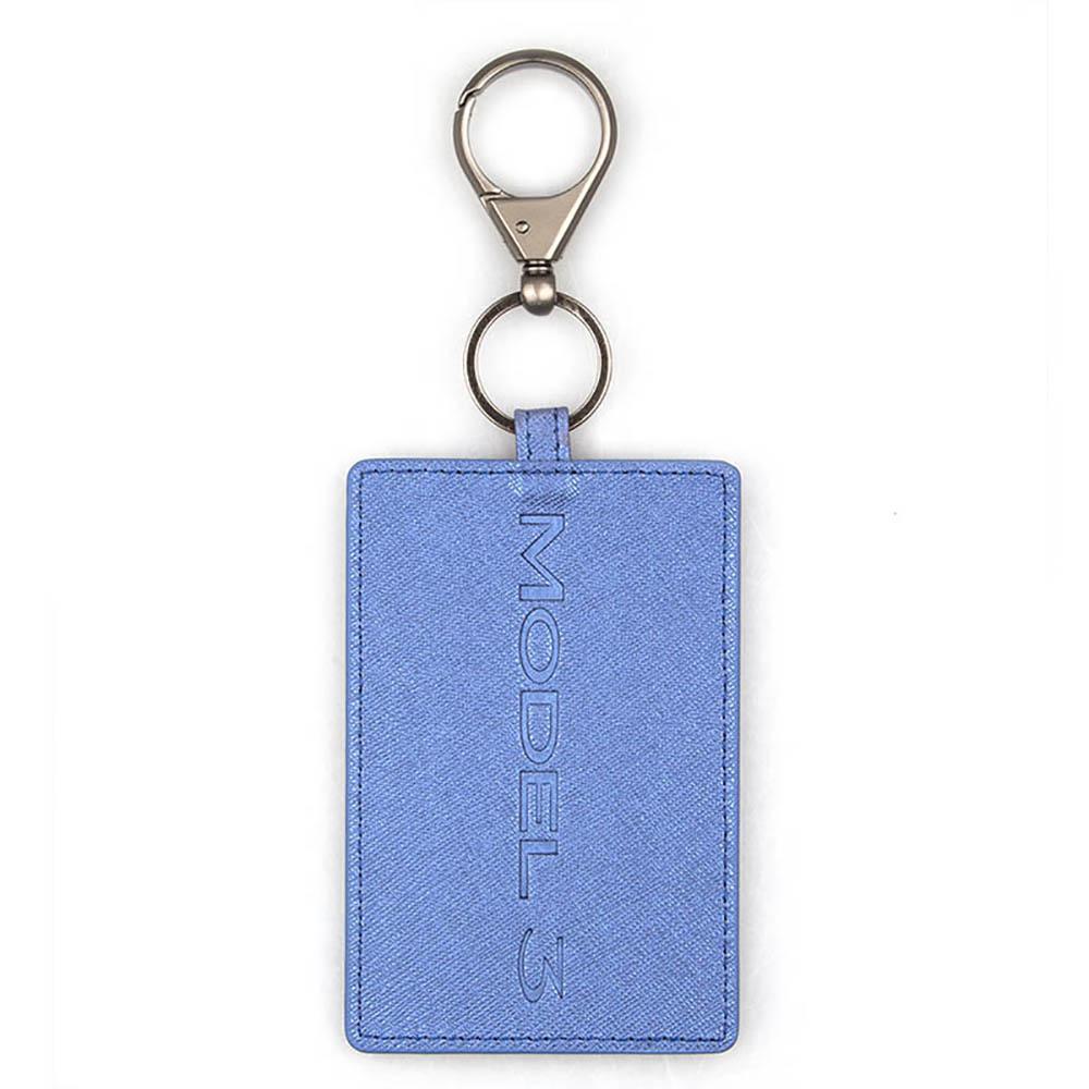 2017-2021 Model 3 Leather Card Holder Key Cover Bag with Stainless steel Keychain Key Ring - Blue Red Black