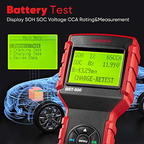 LAUNCH BST-500 Car Battery Tester Cranking and Charging System with Printer Test 6V 12V 24V Load Tester 100-2000 CCA
