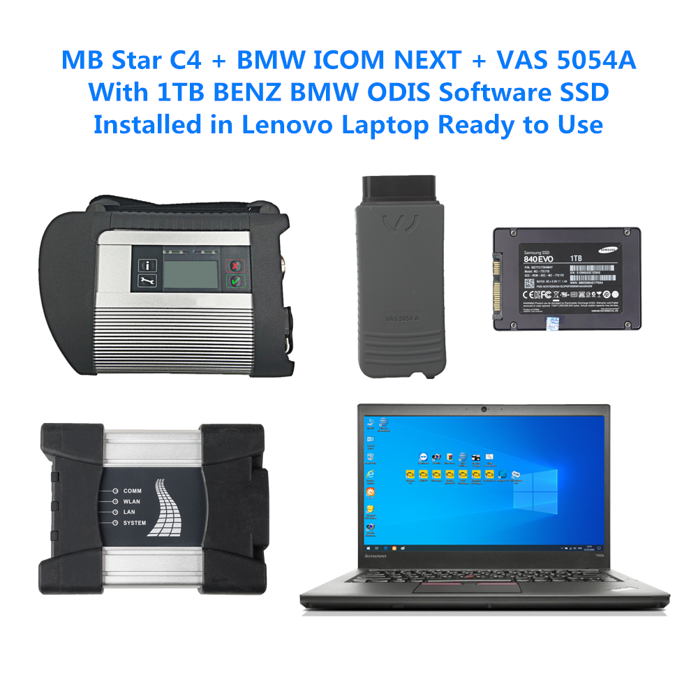 MB Star C4 + BMW ICOM NEXT + V-AS 5054 With Lenovo Laptop I7 8G and 1TB HDD/SSD BMW BENZ ODIS Software Complete