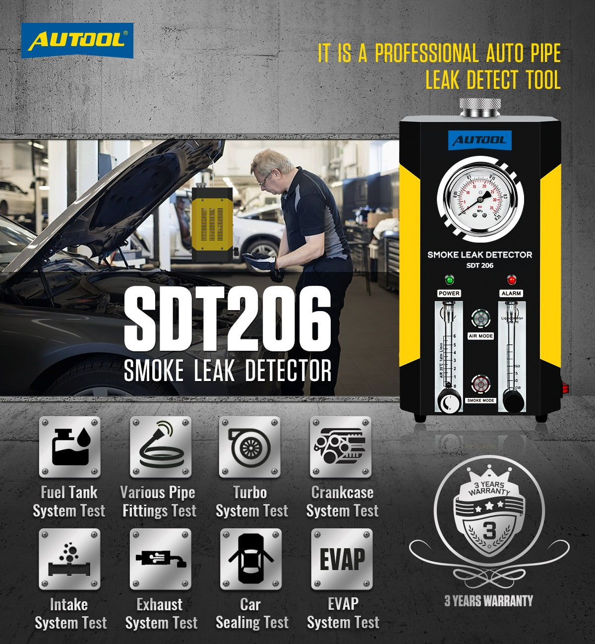 AUTOOL SDT206 Car Smoke Leak Detector